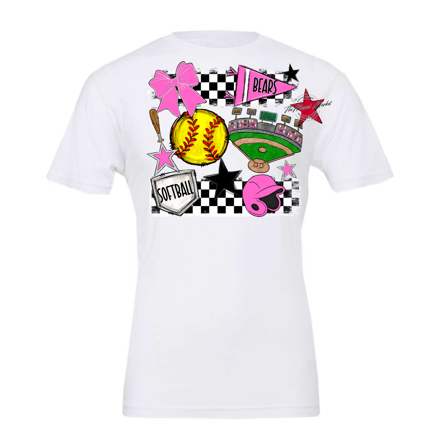 Bears Softball Checkers Design-Baby Pink