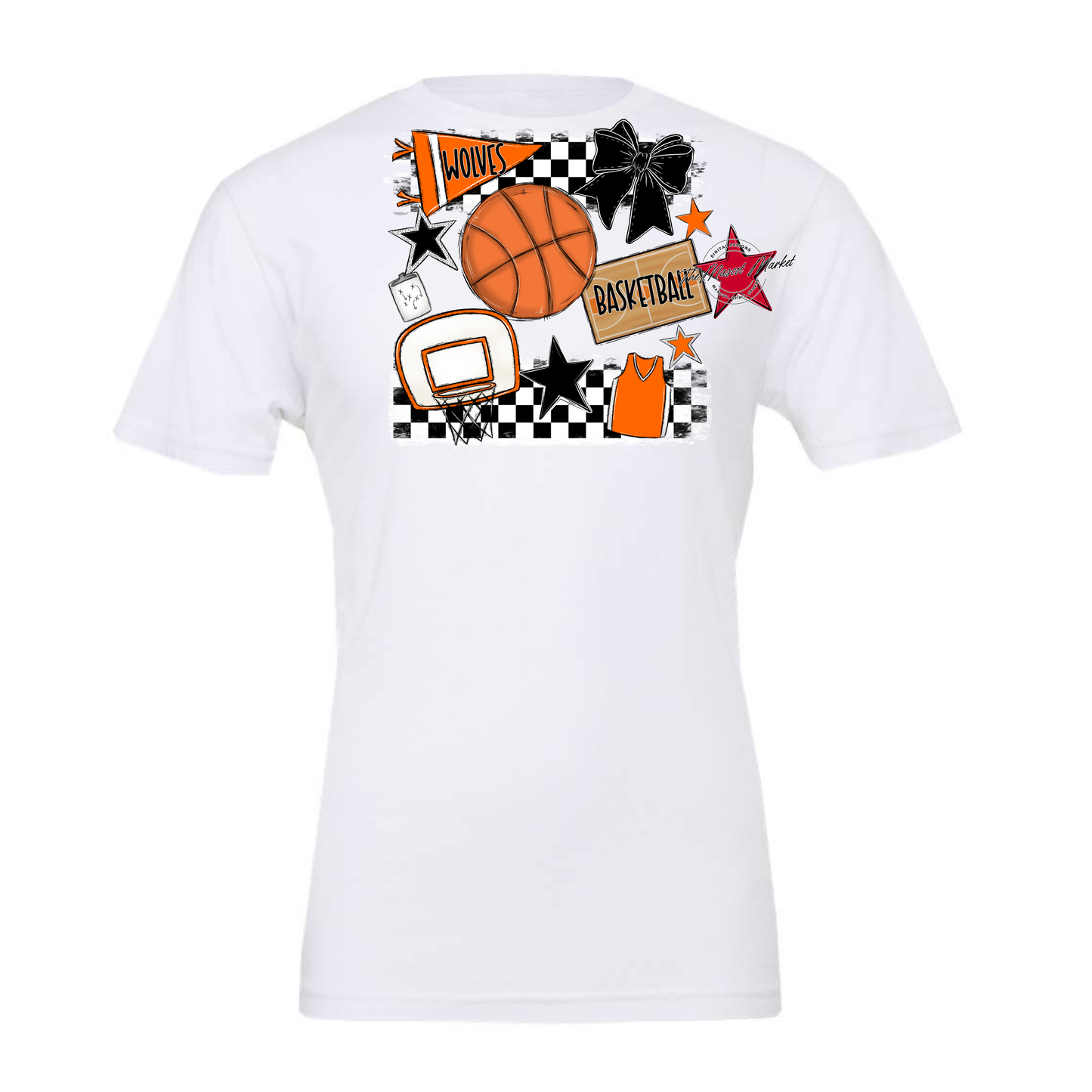 Wolves Checkers Basketball Spirit Design-Orange