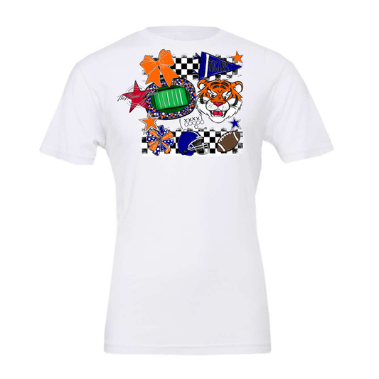 Tigers Checkers Mascot Spirit Design-Blue-Orange