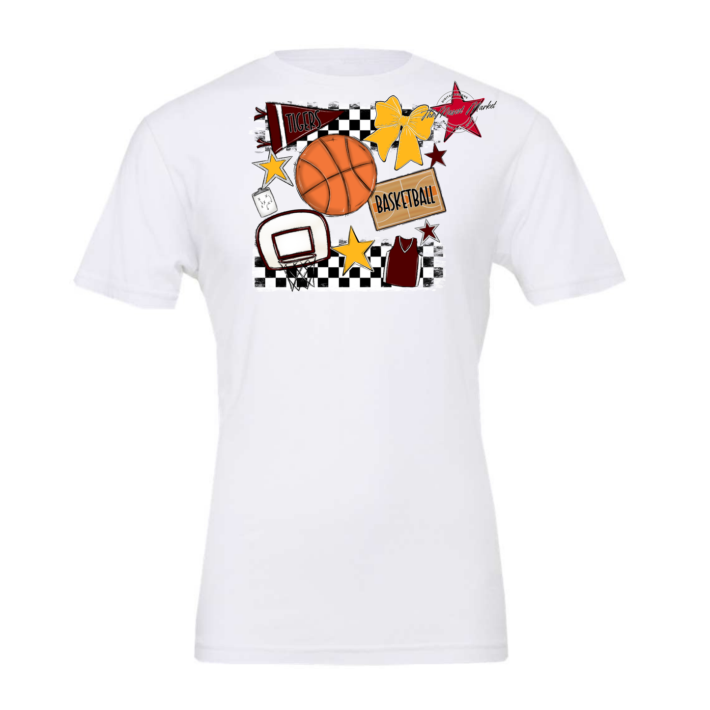 Tigers Checkers Basketball Spirit Design-Maroon-Yellow