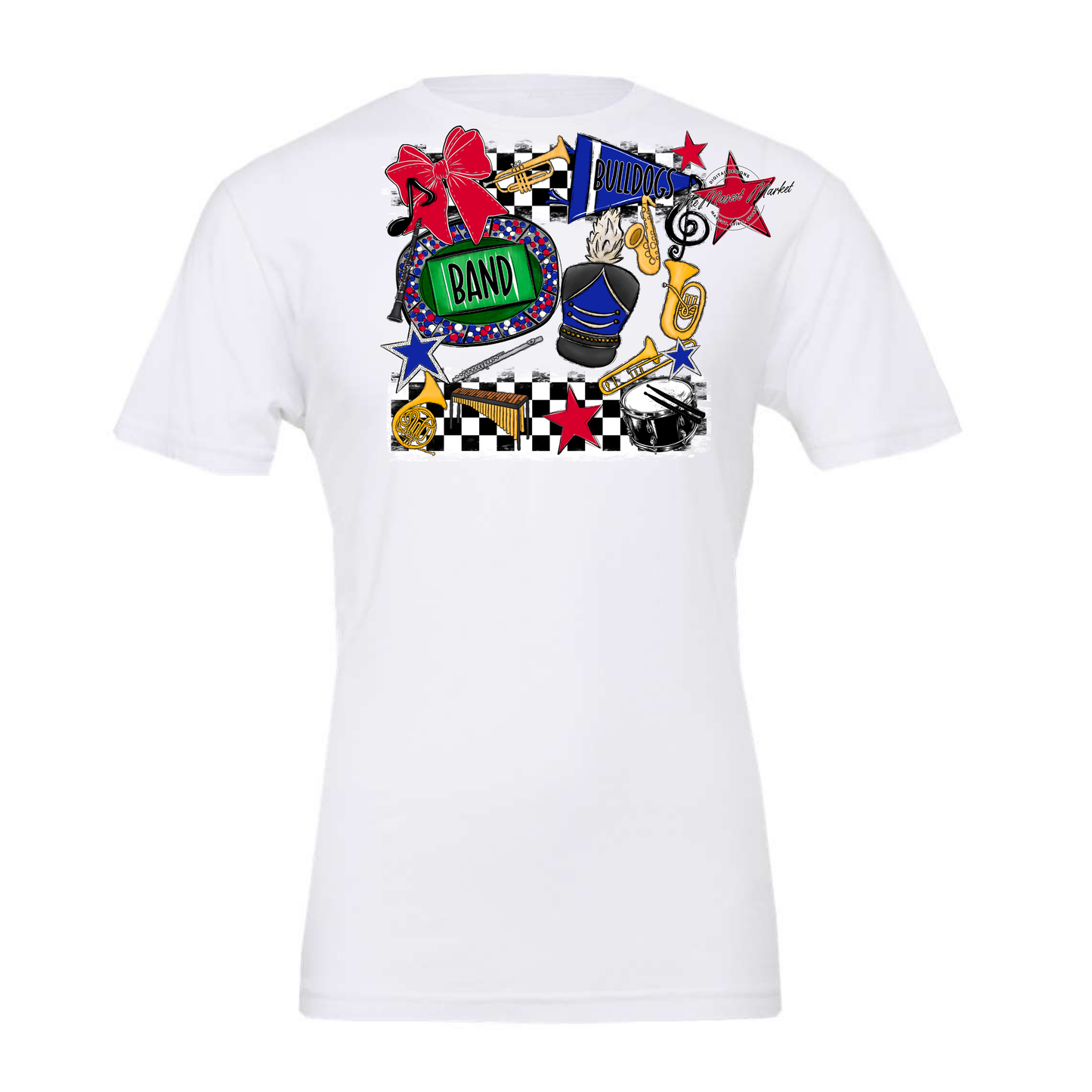 Bulldogs Checkers Band Spirit Design-Blue-Red