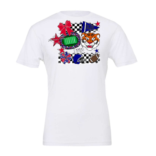 Tigers Checkers Mascot Spirit Design-Blue-Red