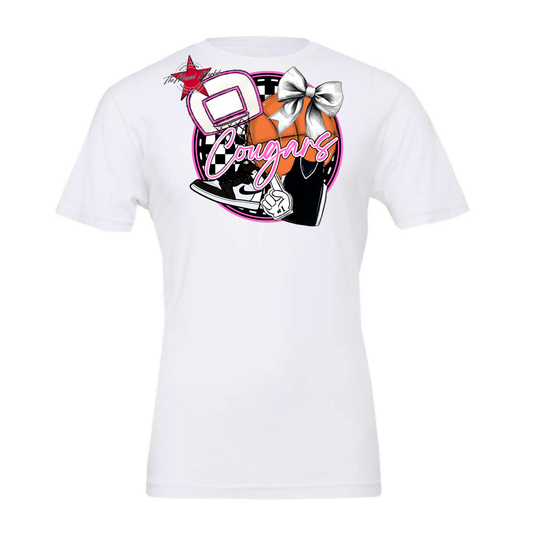 Cougars Circle Basketball Design-Baby Pink