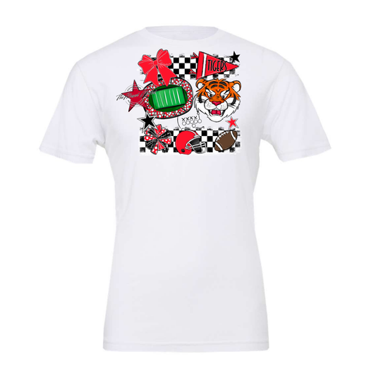 Tigers Checkers Mascot Spirit Design-Bright Red