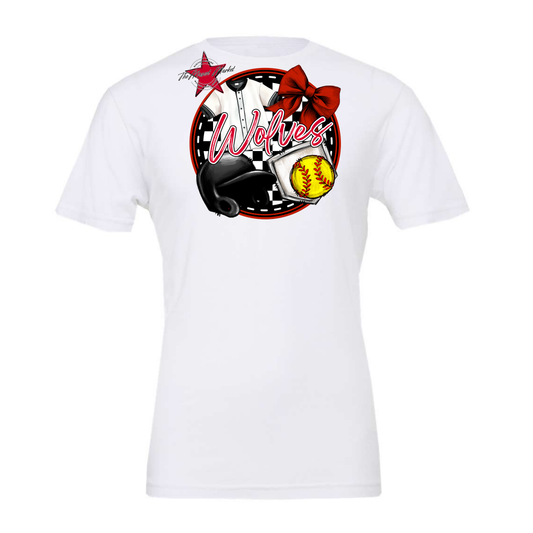 Wolves Circle Softball Design-Red
