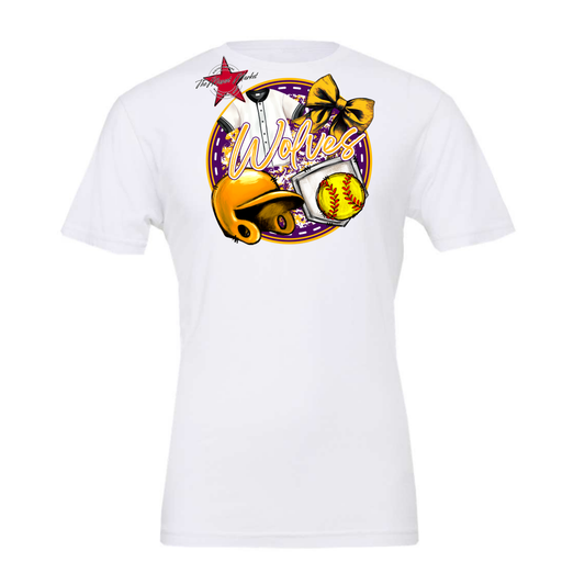 Wolves Circle Softball Design-Purple-Yellow