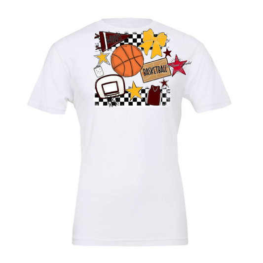 Wolves Checkers Basketball Spirit Design-Maroon-Yellow