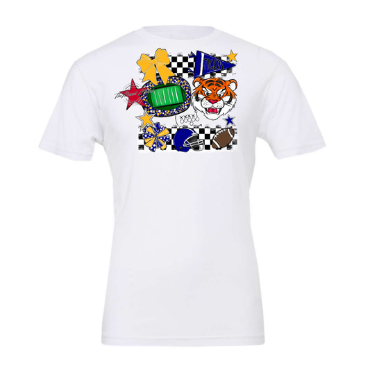 Tigers Checkers Mascot Spirit Design-Blue-Yellow
