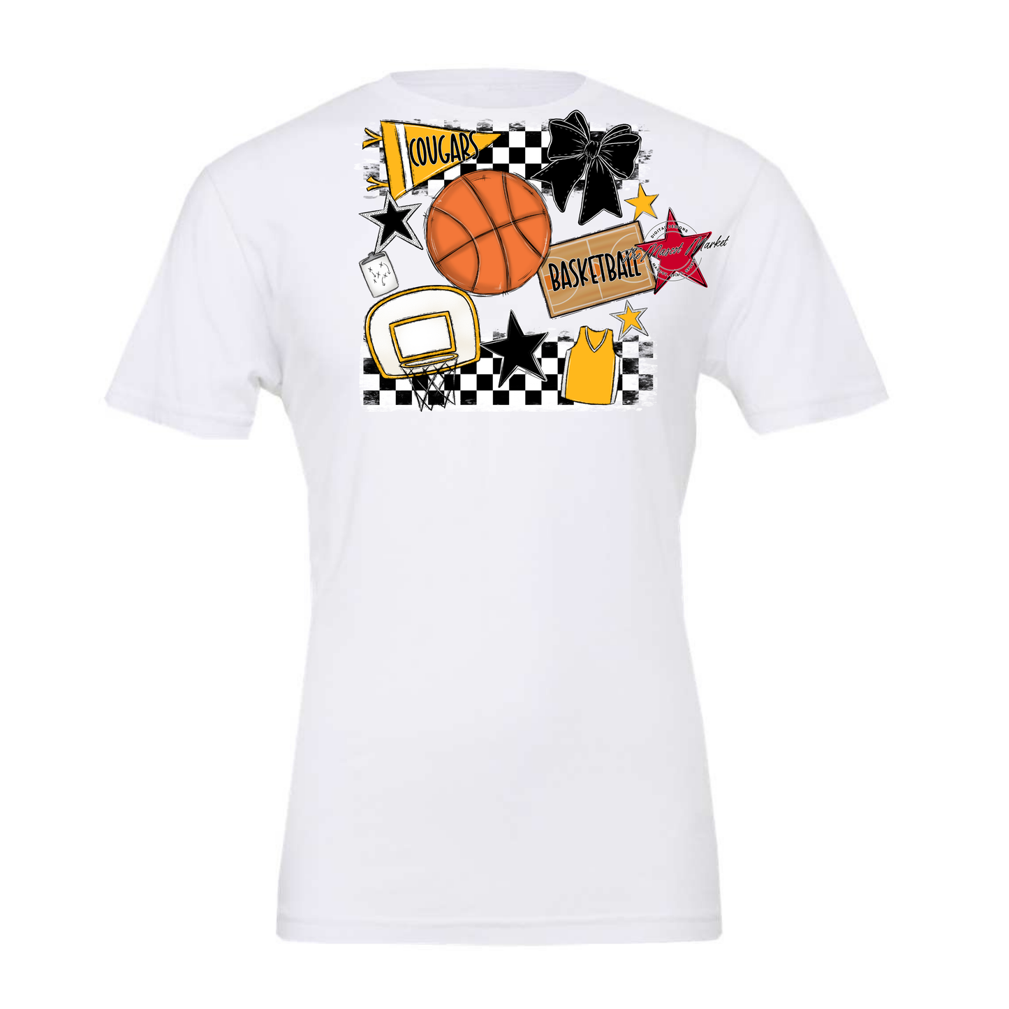 Cougars Checkers Basketball Spirit Design-Yellow