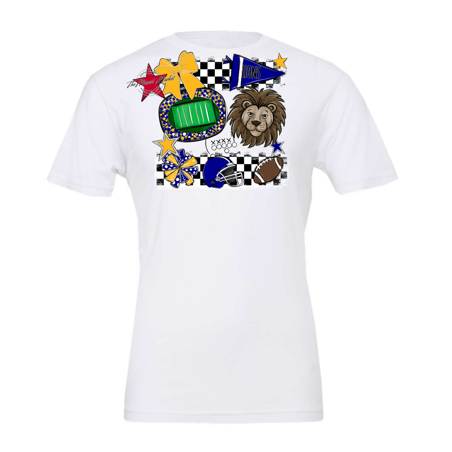 Lions Checkers Mascot Spirit Design-Blue-Yellow