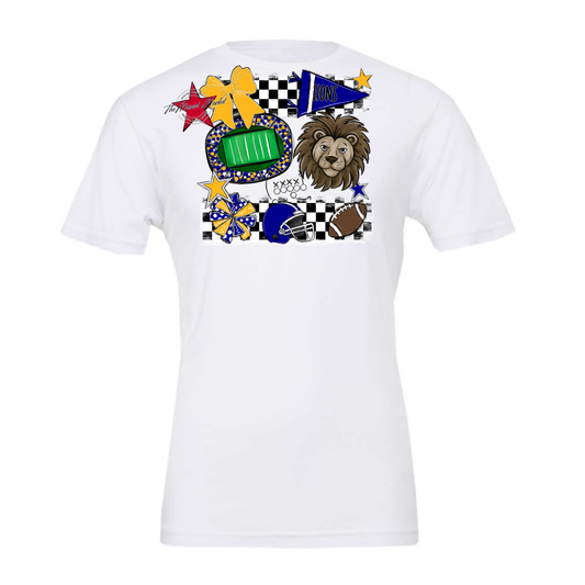 Lions Checkers Mascot Spirit Design-Blue-Yellow