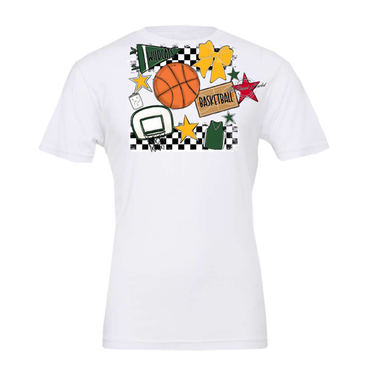 Wildcats Checkers Basketball Spirit Design-Green-Yellow