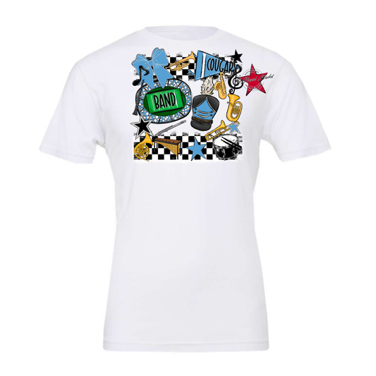 Cougars Checkers Band Spirit Design-Carolina Blue