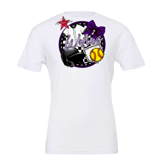 Wolves Circle Softball Design-Purple