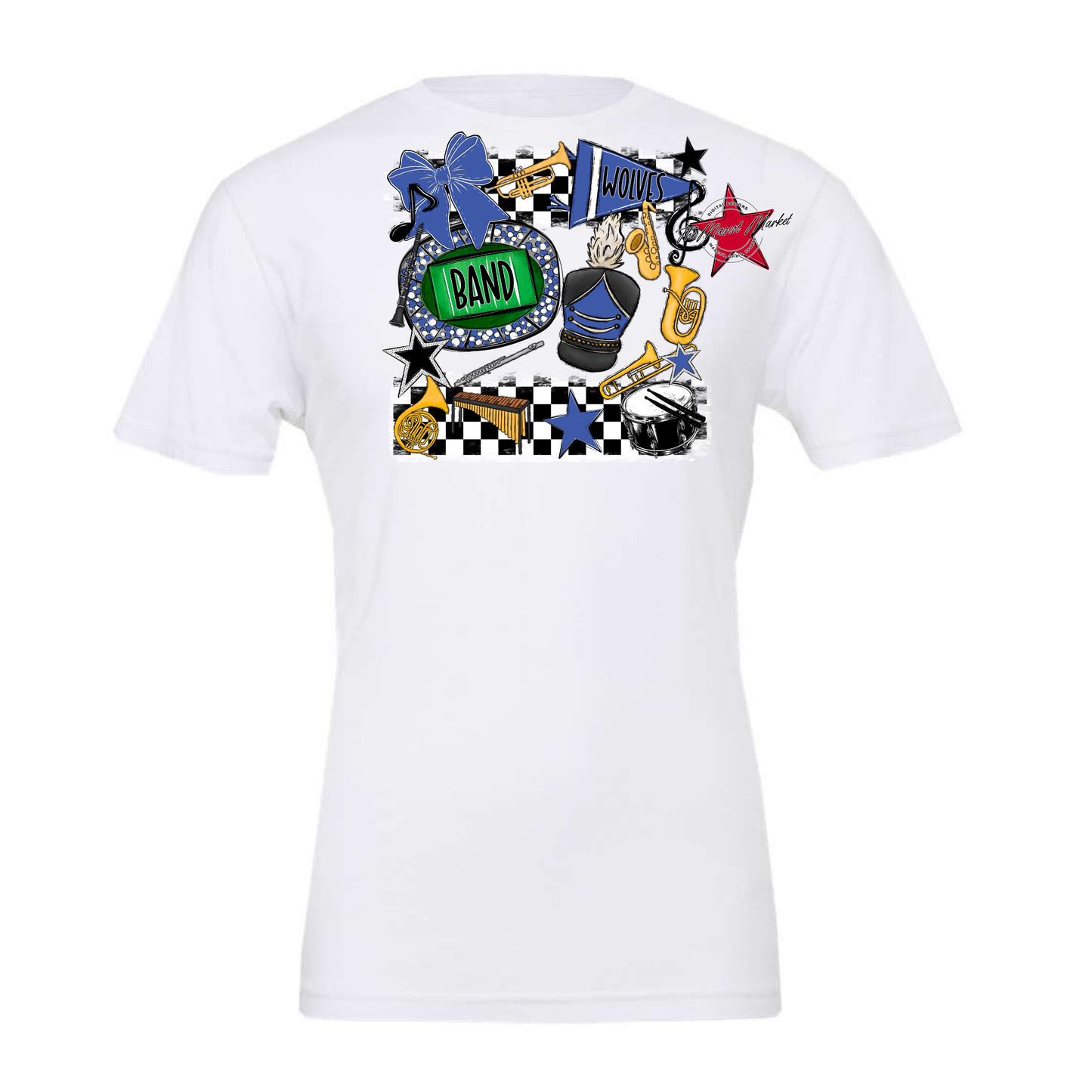 Wolves Checkers Band Spirit Design-Off Blue