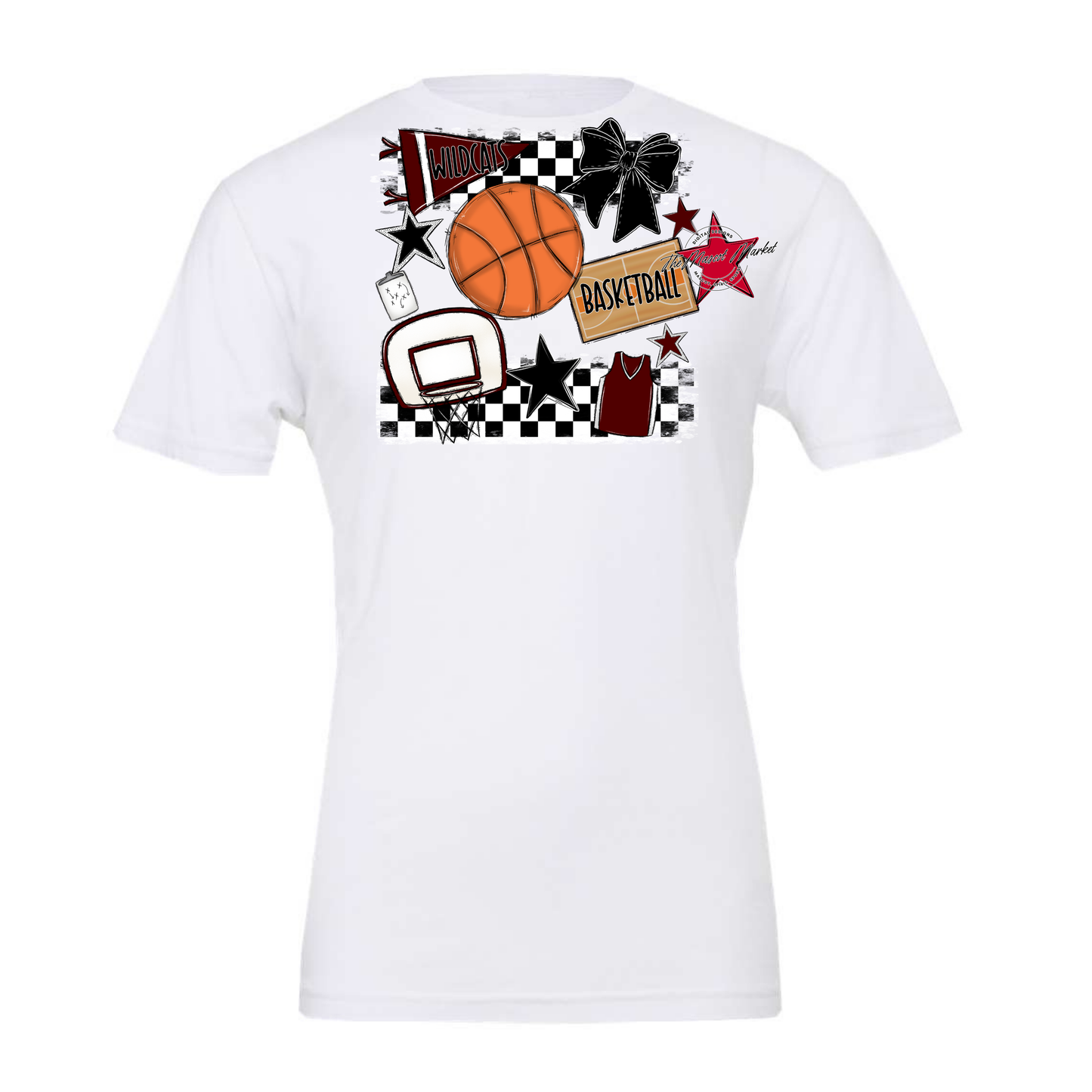 Wildcats Checkers Basketball Spirit Design-Maroon