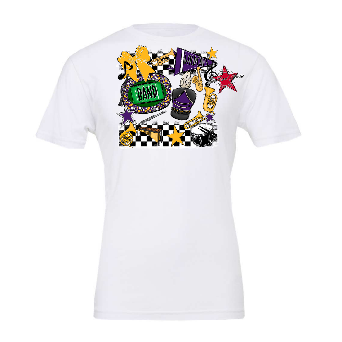 Wildcats Checkers Band Spirit Design-Purple-Yellow