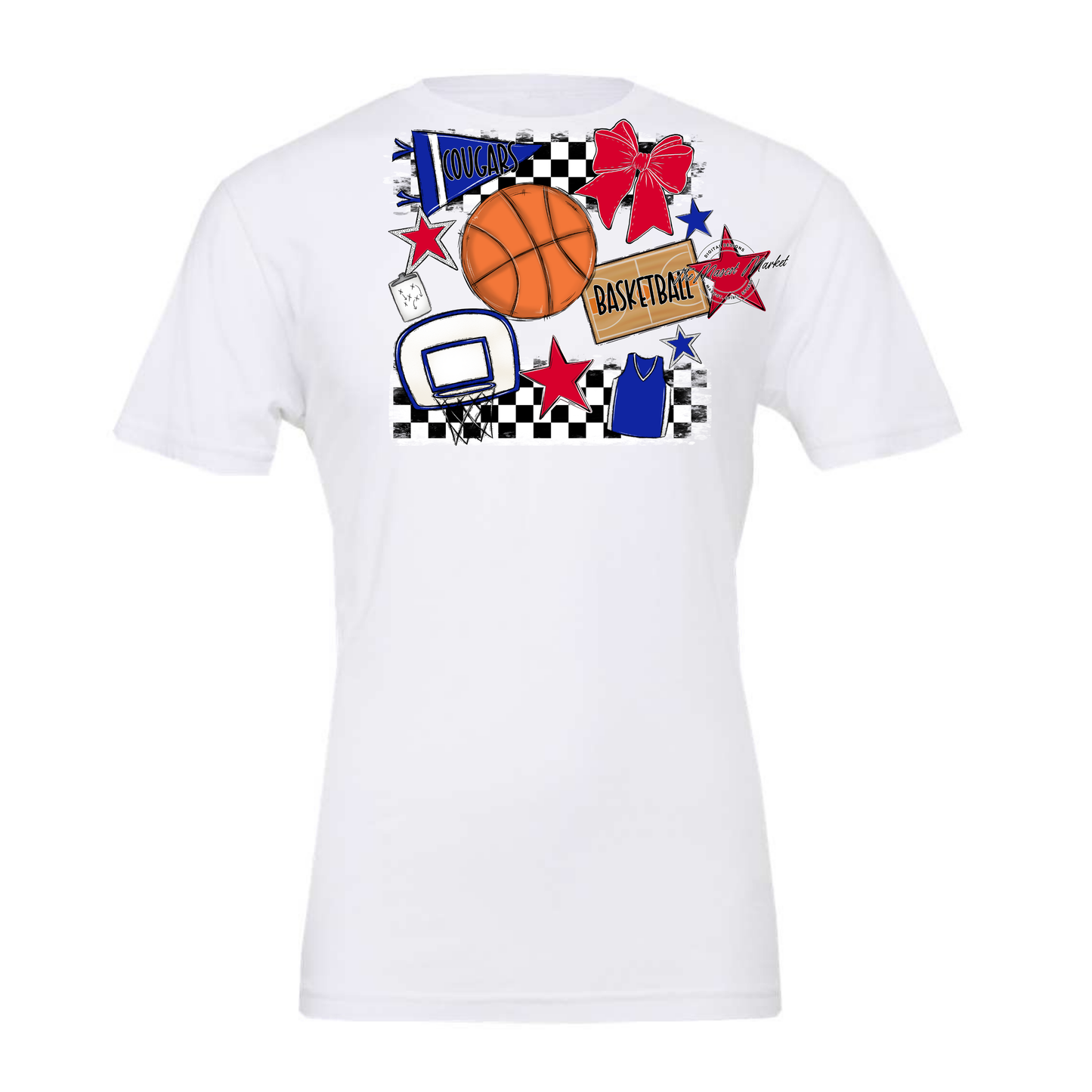 Cougars Checkers Basketball Spirit Design-Blue-Red