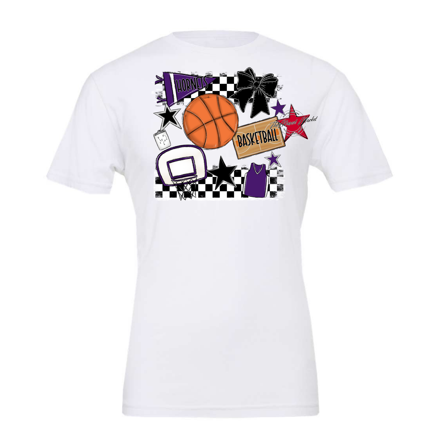 Hornets Checkers Basketball Spirit Design-Purple