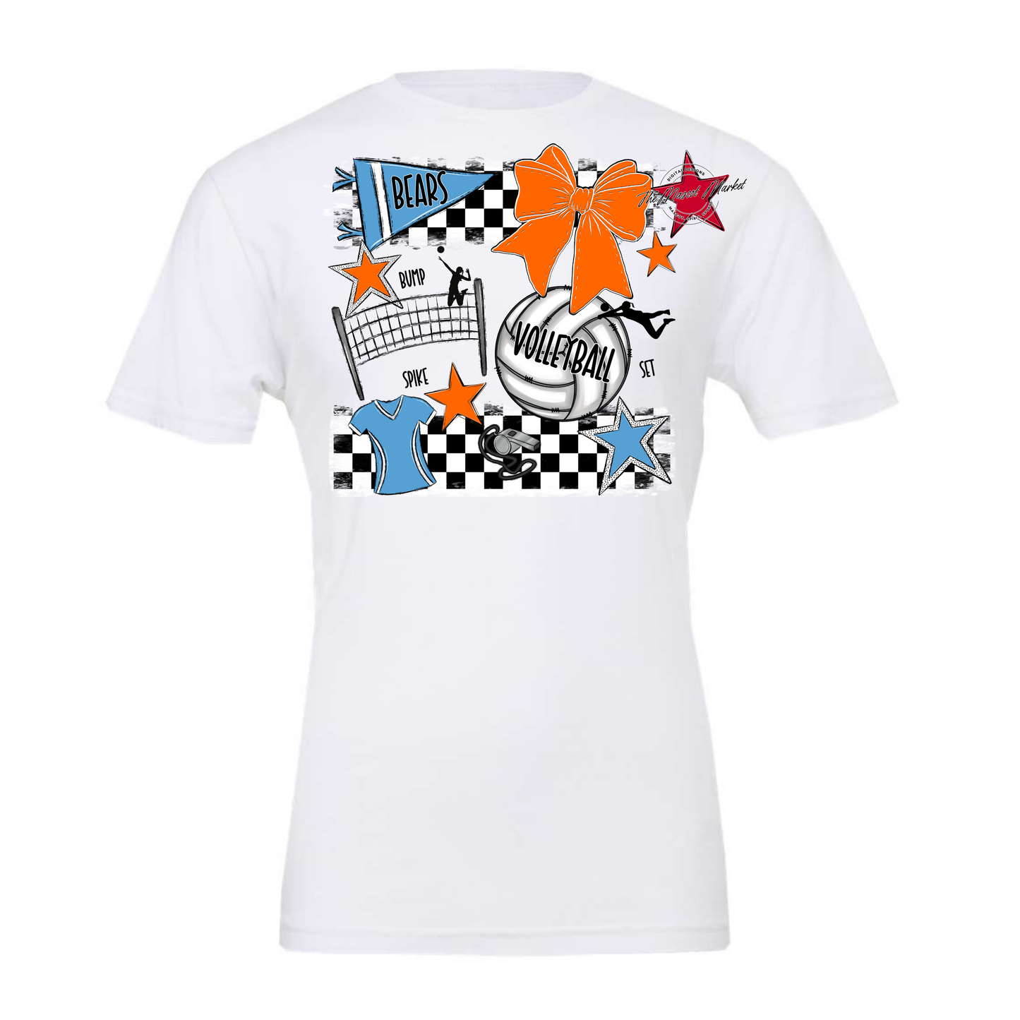 Bears Volleyball Checkers Design-Carolina Blue-Orange