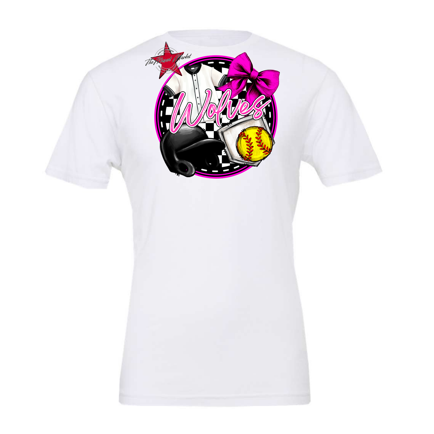 Wolves Circle Softball Design-Pink