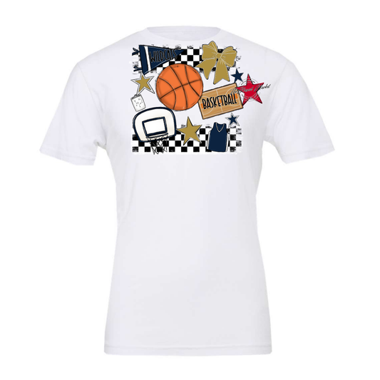 Wildcats Checkers Basketball Spirit Design-Navy-Gold