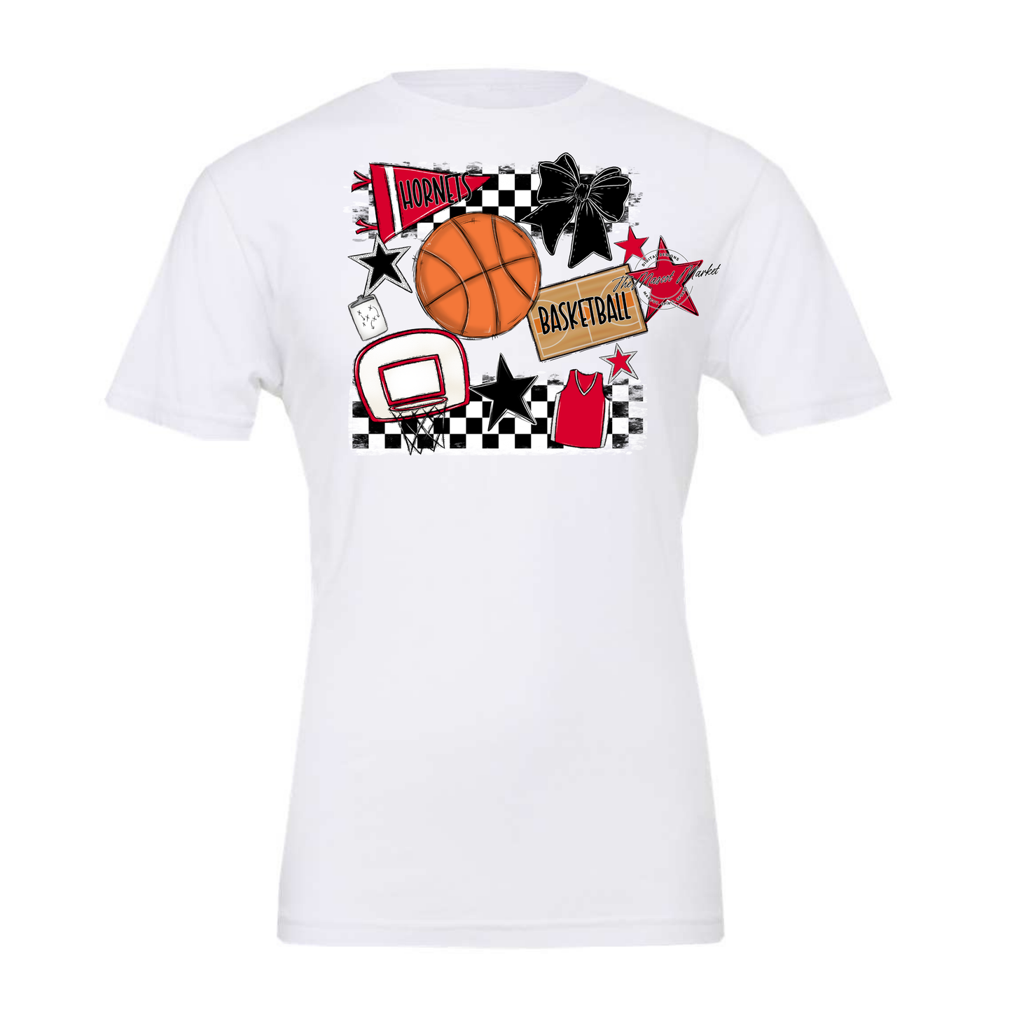 Hornets Checkers Basketball Spirit Design-Red