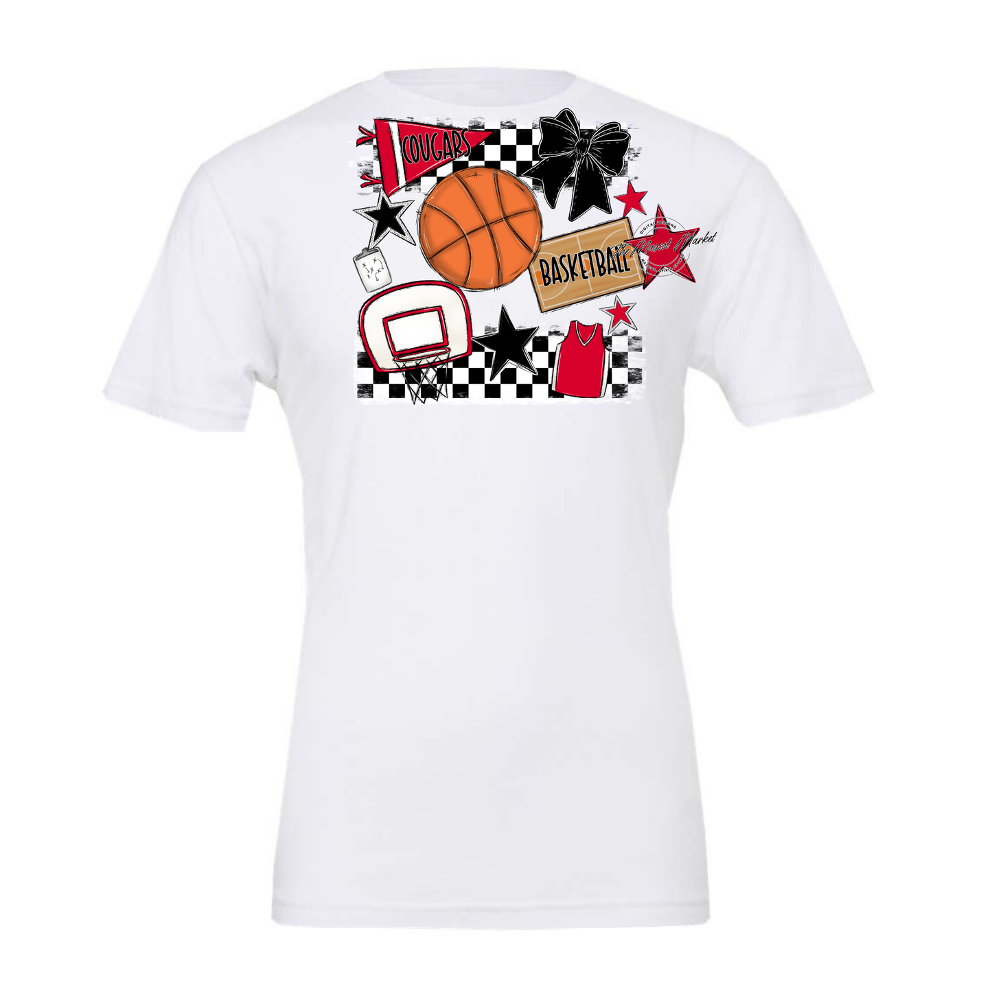 Cougars Checkers Basketball Spirit Design-Red