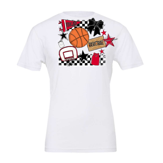 Cougars Checkers Basketball Spirit Design-Red
