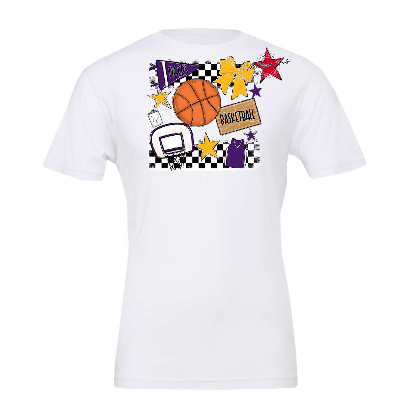 Tigers Checkers Basketball Spirit Design-Purple-Yellow