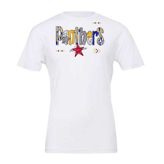 Panthers Brushstroke Alpha w Arrows-Blue-Yellow