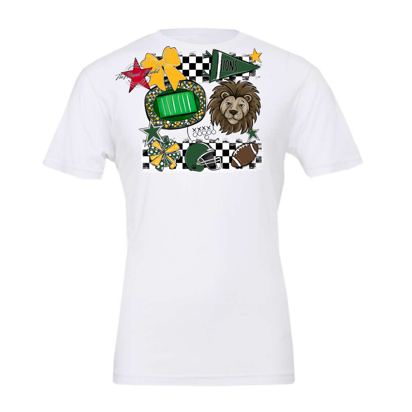 Lions Checkers Mascot Spirit Design-Green-Yellow