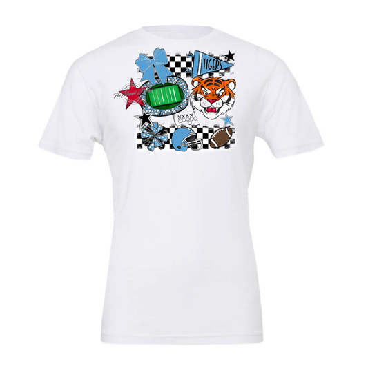 Tigers Checkers Mascot Spirit Design-Carolina Blue