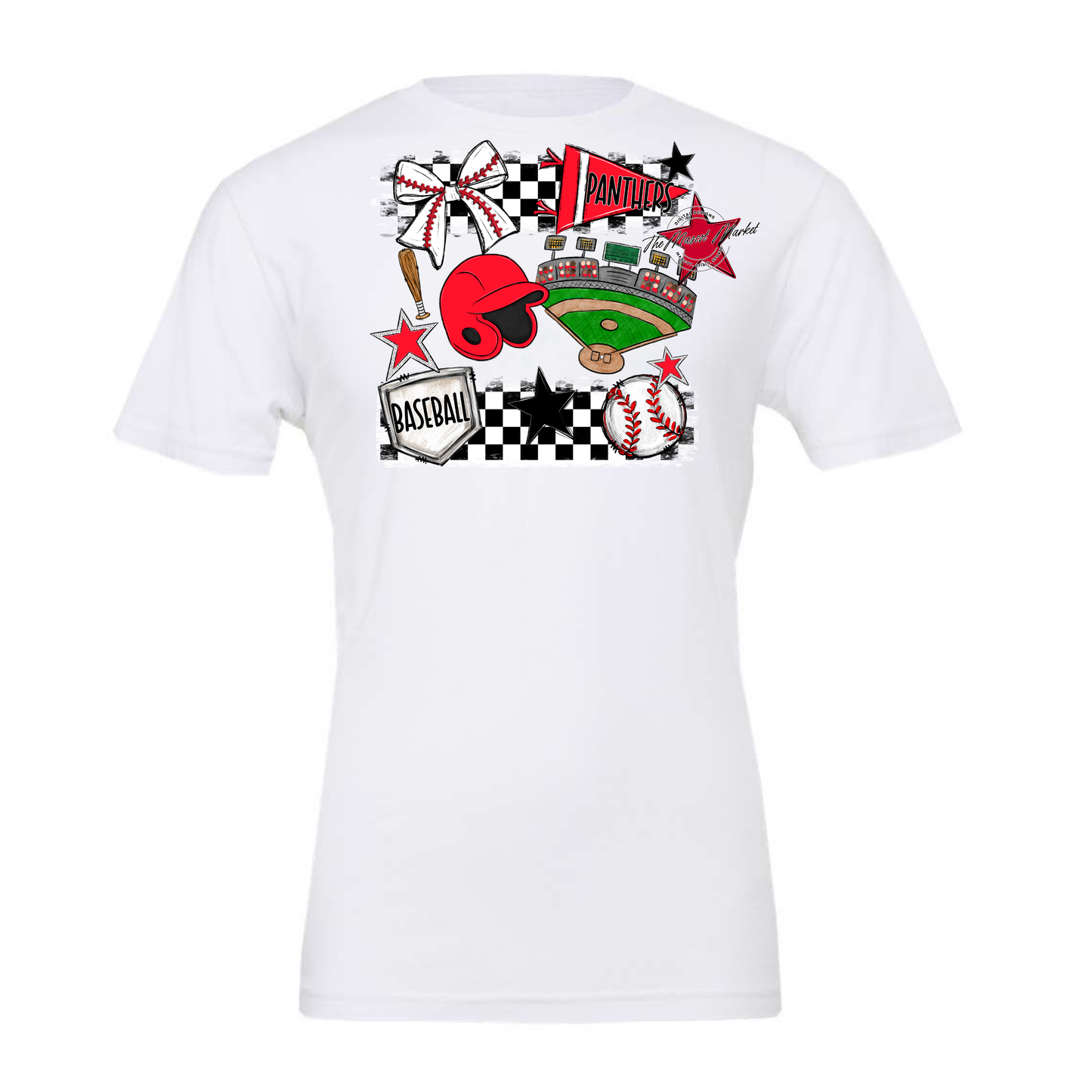 Panthers Checkers Baseball Spirit Design-Bright Red