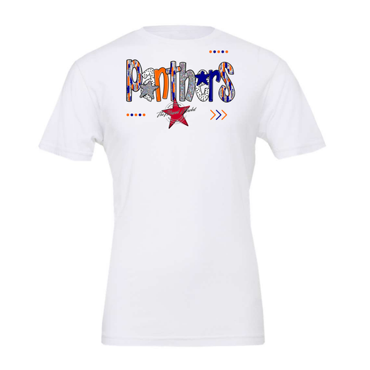 Panthers Brushstroke Alpha w Arrows-Blue-Orange