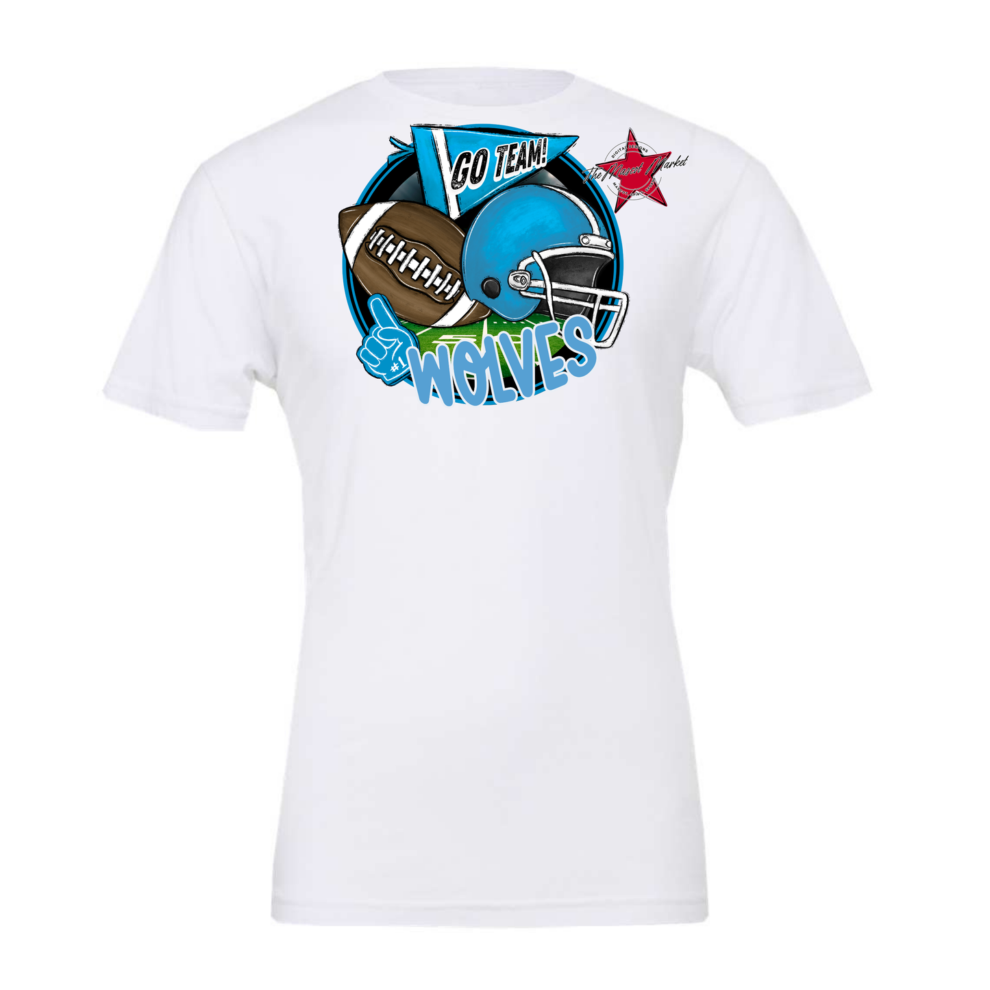 Wolves Circle Football Design-Carolina Blue