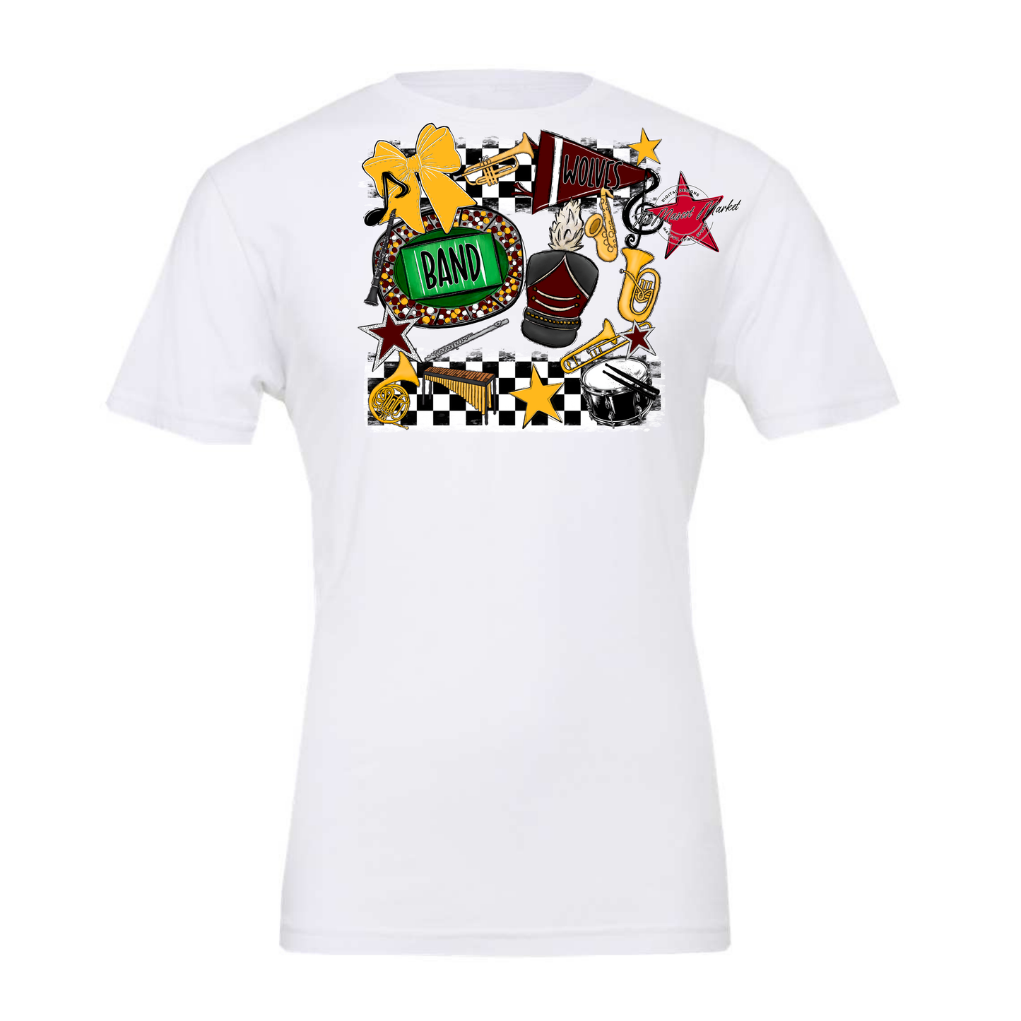 Wolves Checkers Band Spirit Design-Maroon-Yellow