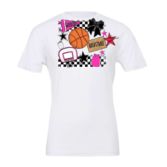 Wildcats Checkers Basketball Spirit Design-Pink