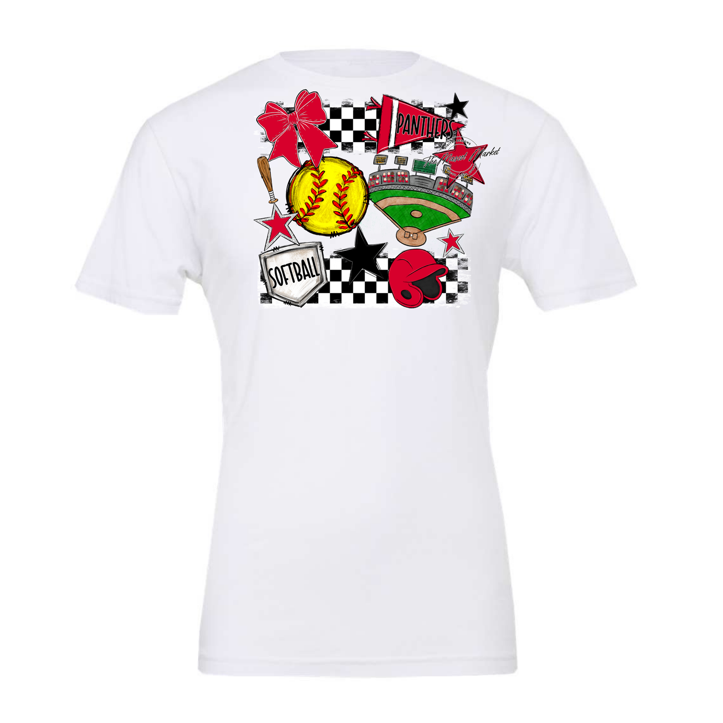 Panthers Checkers Softball Spirit Design-Red