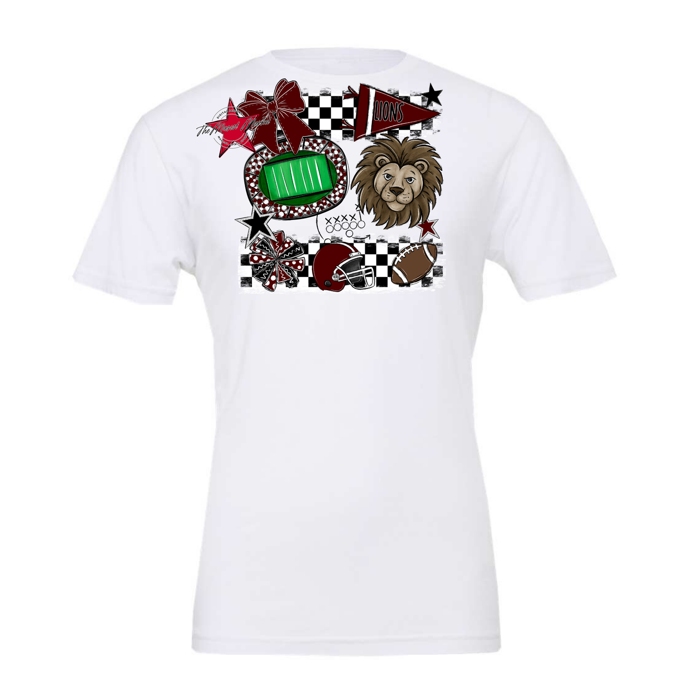 Lions Checkers Mascot Spirit Design-Maroon