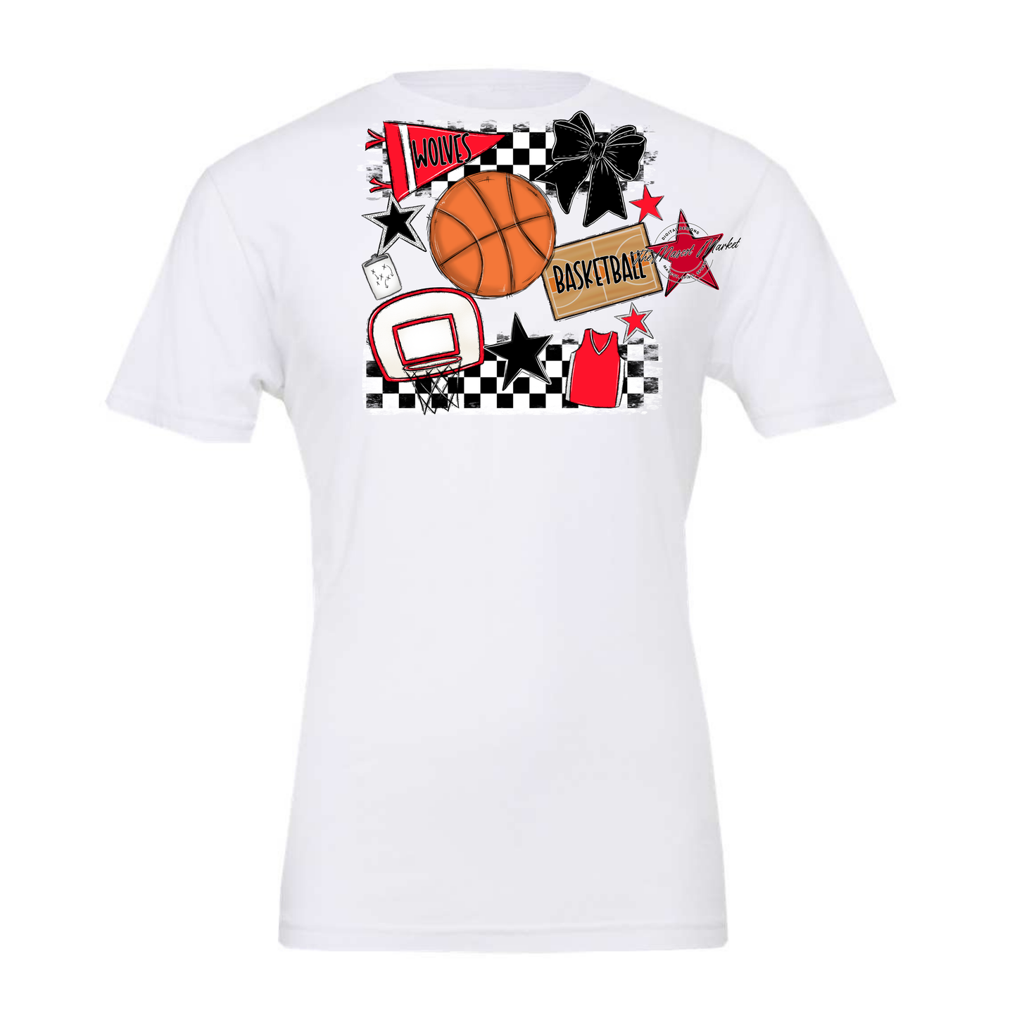 Wolves Checkers Basketball Spirit Design-Bright Red