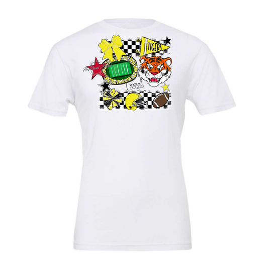 Tigers Checkers Mascot Spirit Design-Bright Yellow