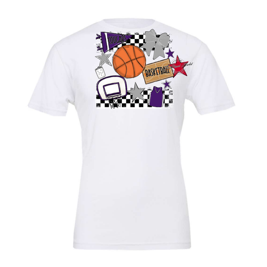 Cougars Checkers Basketball Spirit Design-Purple-Grey