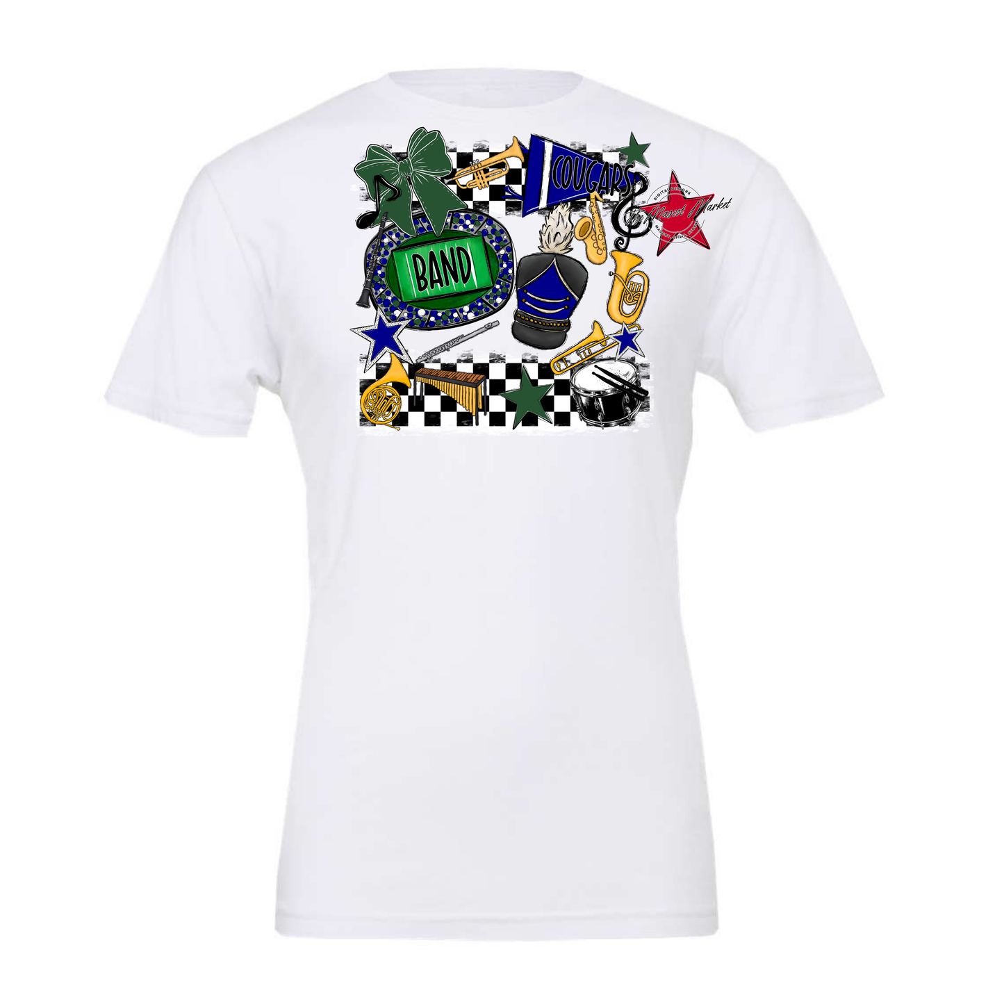 Cougars Checkers Band Spirit Design-Blue-Green