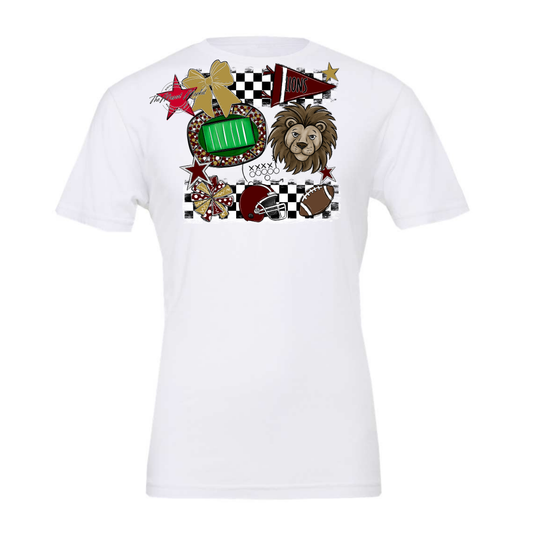 Lions Checkers Mascot Spirit Design-Maroon-Gold