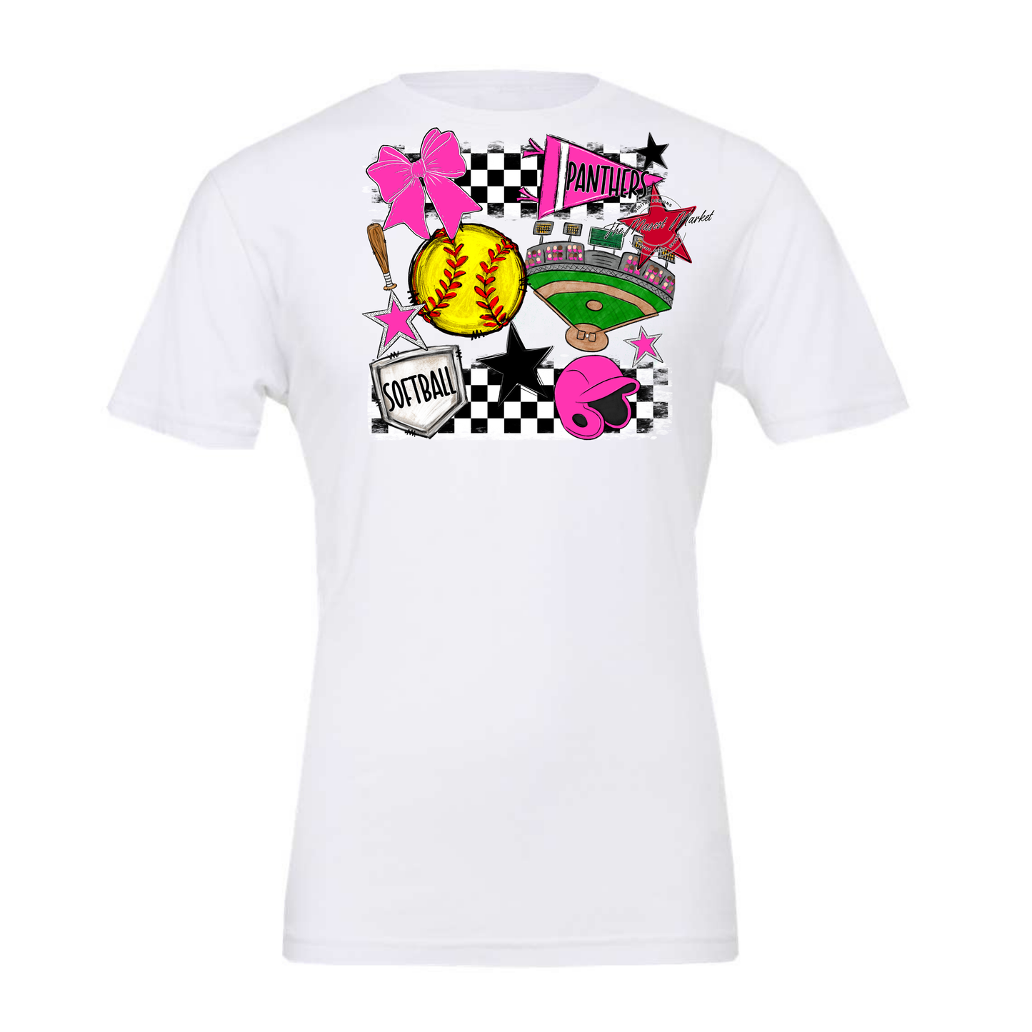 Panthers Checkers Softball Spirit Design-Pink