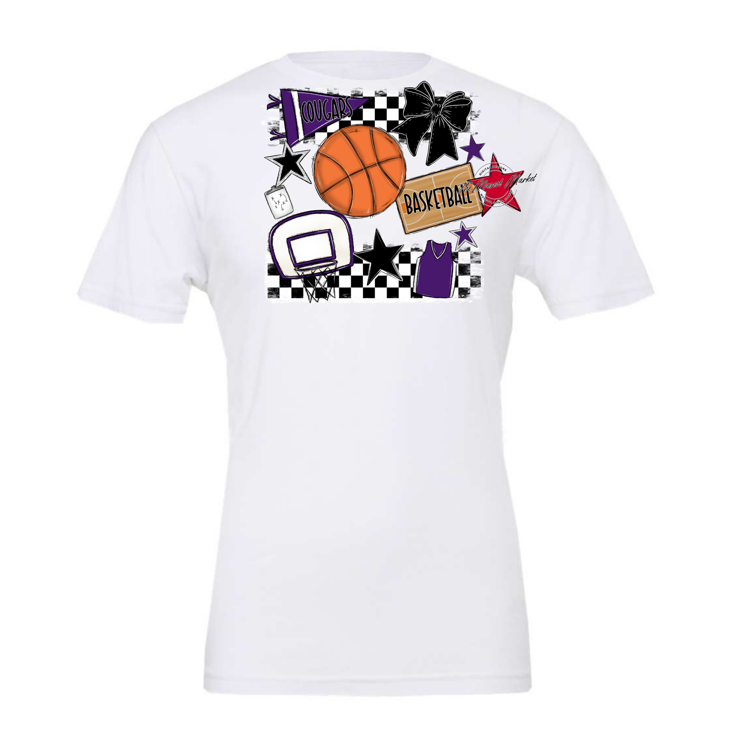 Cougars Checkers Basketball Spirit Design-Purple