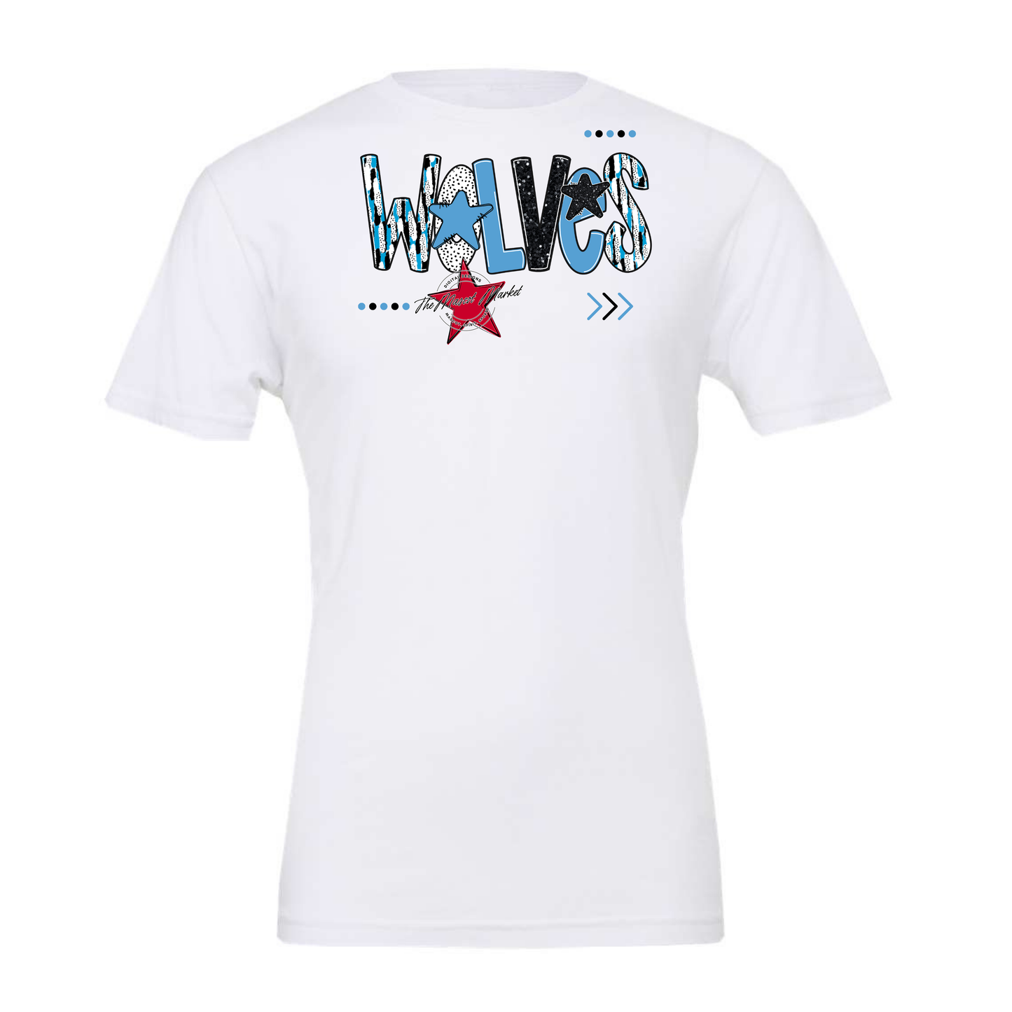 Wolves Brushstroke Alpha w Arrows-Carolina Blue