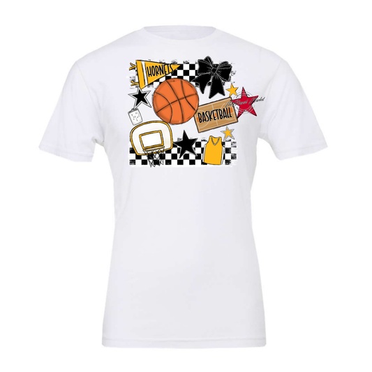 Hornets Checkers Basketball Spirit Design-Yellow