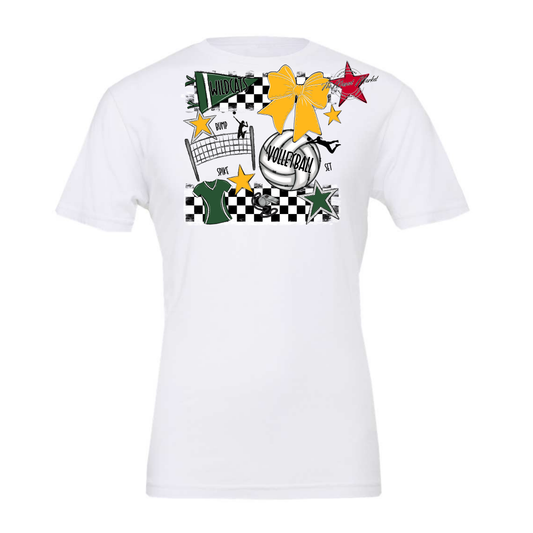 Wildcats Checkers Volleyball Spirit Design-Green-Yellow